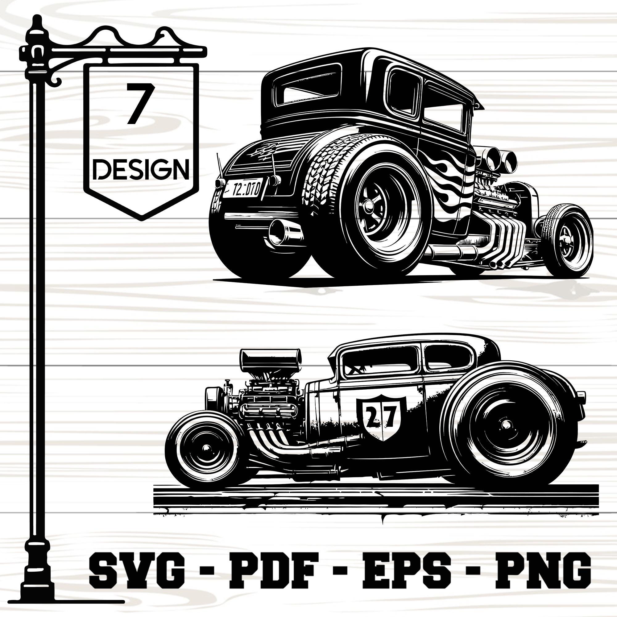（13）HOT-ROD 車両イラスト 七分袖カットソー Hot Rod Muscle Car Clipart - Etsy