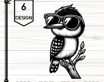 Pájaro carpintero SVG con gafas, archivo de grabado para máquinas láser, clipart para Cricut, sublimación [3]