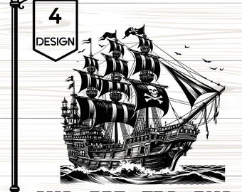 Vintage Pirate Ship SVG, Engraving File for Laser Machines, Clipart for Cricut, Sublimation [4]