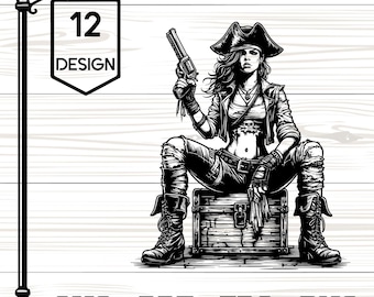 Pirate Woman SVG, Engraving File for Laser Machines, Clipart for Cricut, Sublimation