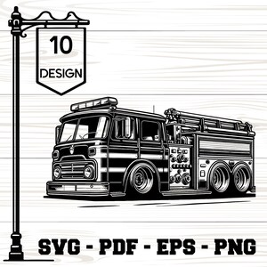 Vintage Fire Truck SVG Bundle: Vector Clipart, Cricut Cut Files