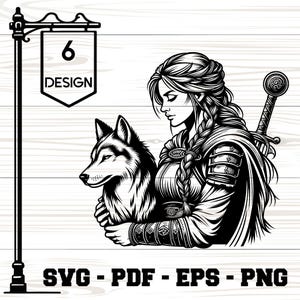 Donna vichinga con lupo SVG: download digitale del design del guerriero norreno [4]