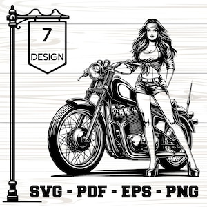 Female Biker SVG: Woman Motorcyclist Silhouette for Cricut, Glowforge (Digital Download)
