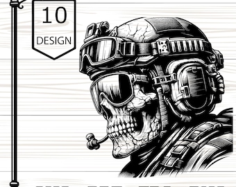 Calavera militar SVG, archivo de grabado para máquinas láser, clipart para Cricut, sublimación