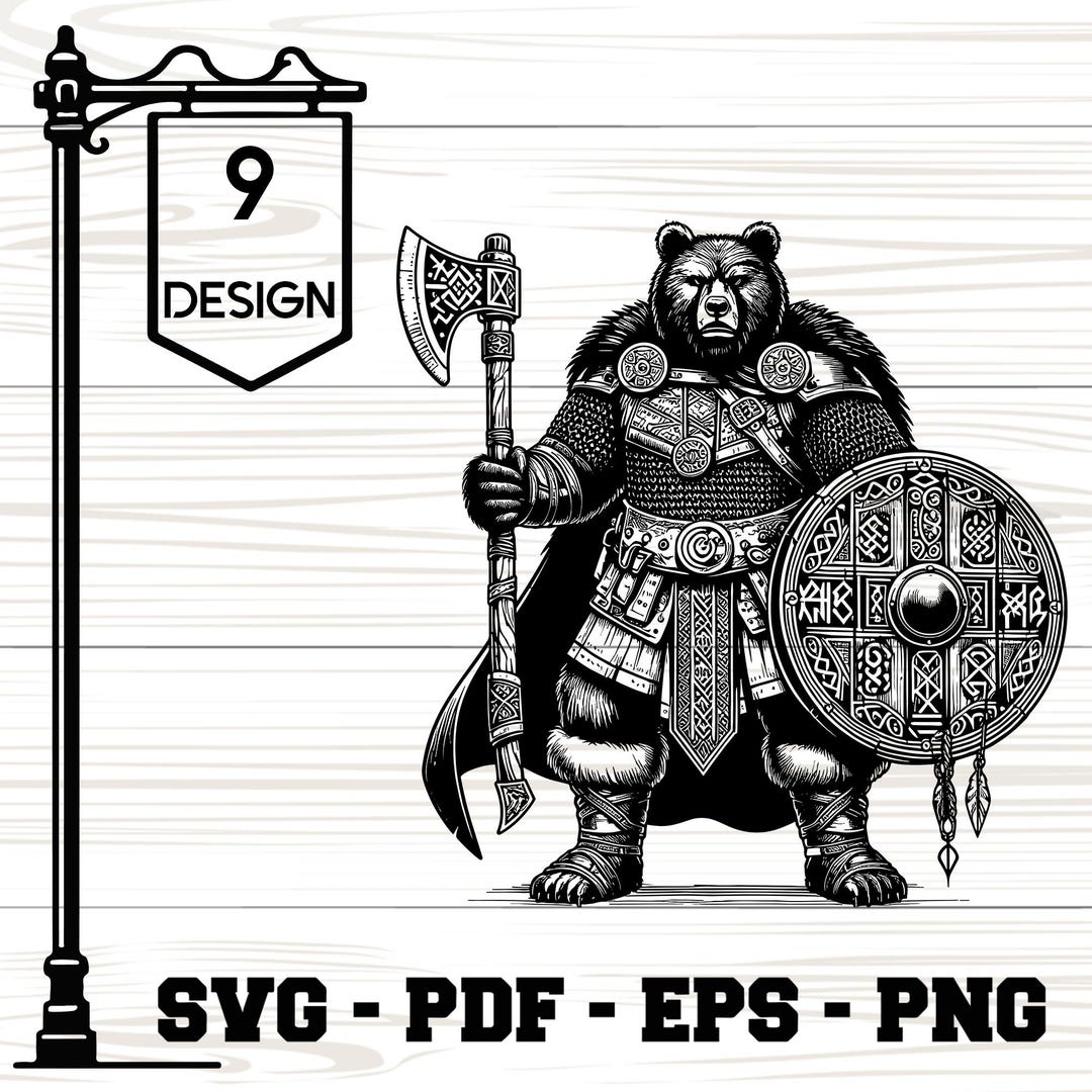 Bear Warrior Viking Axe Shield Rune SVG | Nordic Beast Clipart for ...