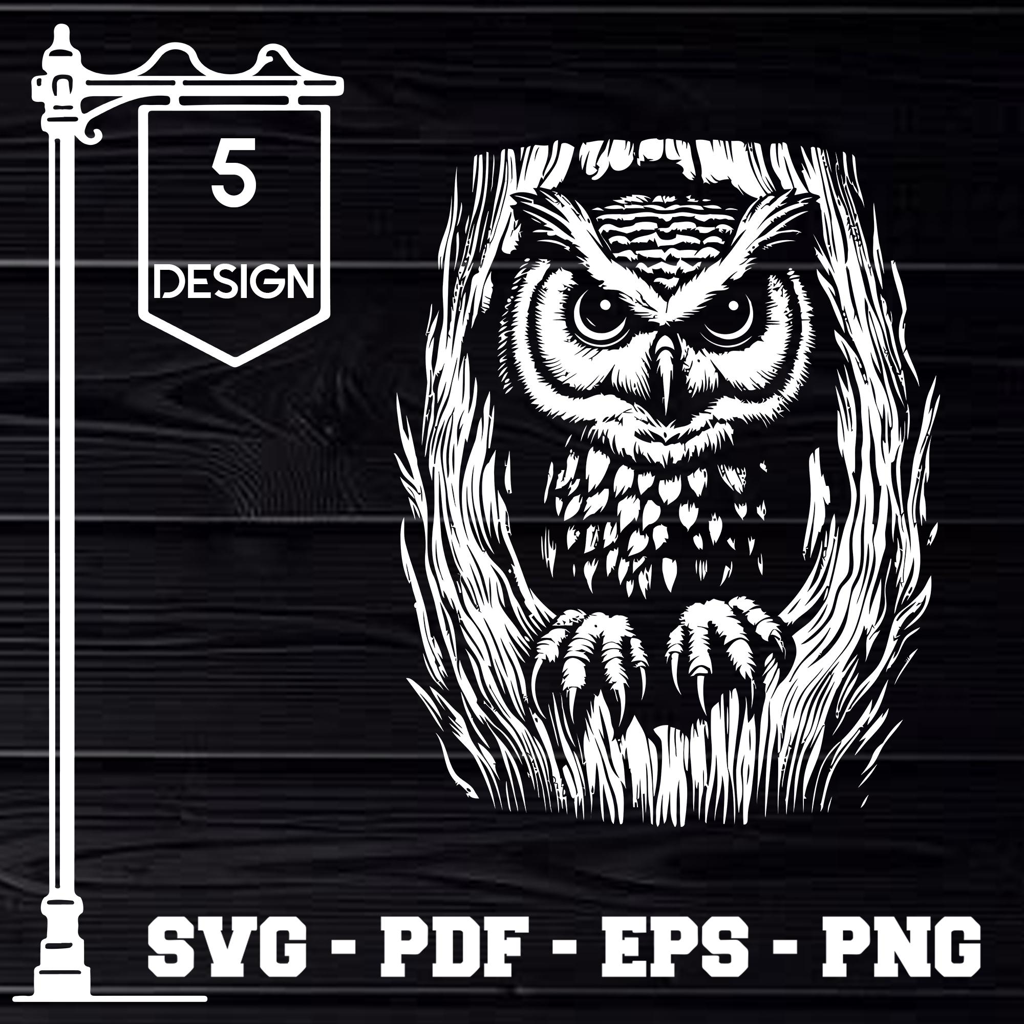 Owl SVG: Mystic Forest White Line Art for Engraving & T-shirts