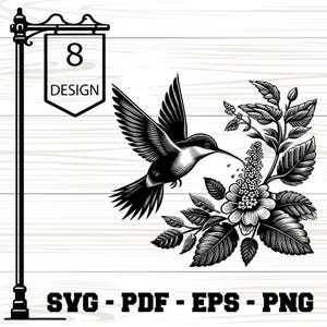 Hummingbird SVG: Floral Vector Cut Files for Cricut, Sublimation & Laser Crafts