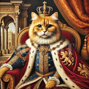 The Royal Cat, Majestic King Feline Portrait Art Print,High Quality PNGs, Digital download,Paper craft,4096 x 4096 Pixels,Cat Portrait