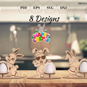 Paquete SVG de soporte para huevos de Pascua / Archivos cortados con láser para material de 3 mm / Plantilla de soporte para huevos de madera / Descarga digital de decoración de Pascua, SVG láser
