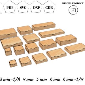 Boîte découpée au laser avec couvercle rabattable | Boîte de rangement de 16 tailles | Fichiers sVG dXF CDR AI | Prêt pour la forge luminescente | Modèle de boîte en bois bricolage