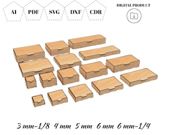 Laser Cut Box with Flip Lid | 16 Sizes Storage Box | sVG dXF CDR AI Files | Glowforge Ready | DIY Wood Box Template