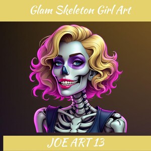 Glam Skeleton Girl Clipart, Gothic Halloween PNG, Day of the Dead Art, Spooky Chic Sublimation, Retro Skull Illustration