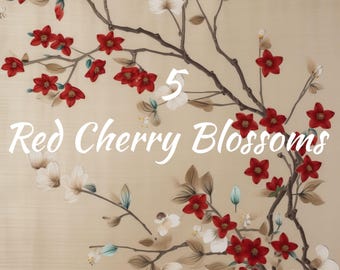 Red Cherry Blossom Digital Paper: Floral Scrapbook Backgrounds (PNG)