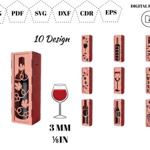 Wijndoos lasergesneden SVG-ontwerp | Geschenk wijnkist CNC-bestanden | Lasersnijsjablonen | Aanpasbare maten en kleuren, CNC-bestanden