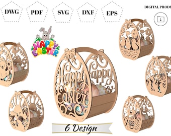 Easter Basket Laser Cut | Easter Gift Basket Laser SVG | Happy Easter Easter Egg Basket Design | Laser Cut Easter Basket Design | Bunny SVG