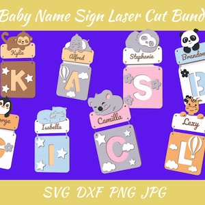 Baby Name Sign Laser Cut Bundle | Digital Name Sign SVG | Nursery Wall Decor | Custom Name Sign | Glowforge Files | CNC Cut Files