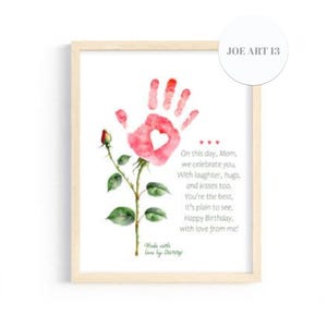 Handafdruk bloemenkaart moeder | DIY afdrukbaar verjaardagscadeau | Fijne verjaardagskaart voor moeder | A4 en US Letter JPG | Direct downloaden