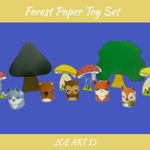 Forest Paper Toy Set, DIY Woodland Diorama, Kids Craft Activity, Printable Animal Playset, Coloring Paper Toy, Digital Download