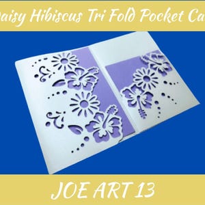 Daisy Hibiscus Tri Fold Pocket Card SVG, Hochzeitseinladung, Blumenmuster, anpassbare Karte & Umschlag, DIY Craft, Video-Anleitung enthalten