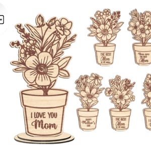 Bouquet di fiori per la festa della mamma con supporto SVG / File tagliati al laser Glowforge Cricut / Download digitale / Regalo fai da te per la mamma