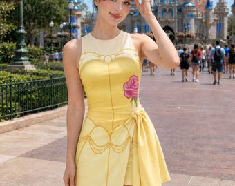 Halloween Belle Princess Wrap Skort Dress, Beauty and the Beast Dress Skirt, Belle Princess Costume Cosplay, WDW Halloween Party Outfits