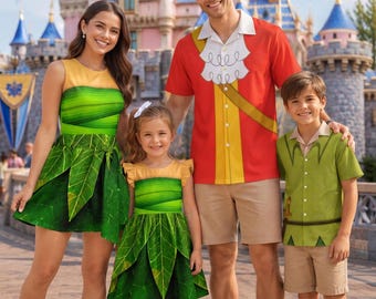 Peter Pan Tinker Bell Matching Family Shirt, Tinkerbell Princess Wrap Skort Dress, Captain Hook Hawaii Shirt, WDW Halloween Cosplay Costume