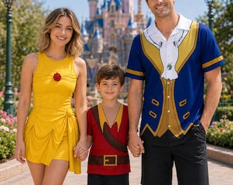 Beauty and the Beast Cosplay Matching Outfit, Beast Prince Inspired Hawaiian Shirt, Belle Princess Costume Dress Skirt,WDW Halloween Costume