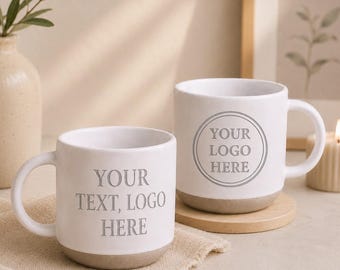Custom Logo Engraved Pottery Mug, Personalized Logo Engraving Mug, Custom Company Logo Coffee Mug, Business Corporate Gifts, Custom Text Cup