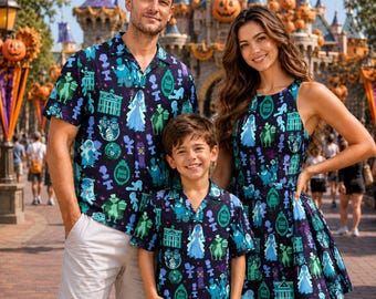 Camiseta a juego para la familia de la Mansión Embrujada de Halloween, vestido y falda de fantasmas autoestopistas, vestido de disfraz de la Mansión Embrujada, atuendos para el viaje de Halloween a Walt Disney World.