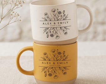 Personalized Couple Pottery Mug, Mr and Mrs Mug, Custom Wedding Gift Mugs, Husband and Wife Cup, New Bride and Groom Mug, Gift For Couples