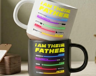 Taza personalizada "Soy su padre", taza personalizada de sable de luz de Star Wars, taza de papá de Star Wars, taza personalizada para papá con los nombres de sus hijos, regalos para el Día del Padre