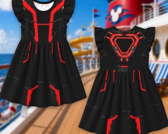 Halloween Tron Legacy Ruffle Dress, Tron Ares Flutter Sleeve Dress, Tron Legacy Costume Cosplay, WDW Magic Kingdom Halloween Party Outfit