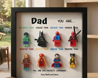 Marco de madera personalizado para papá superhéroe, regalo personalizado para papá o abuelo, caja de sombra en blanco y negro para papá, letrero de madera para papá superhéroe, regalos para el Día del Padre