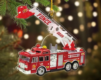Décoration de Noël personnalisée camion de pompier, décoration lumineuse de Noël camionneur, cadeau personnalisé décoration d'arbre de Noël 2025 pour pompier