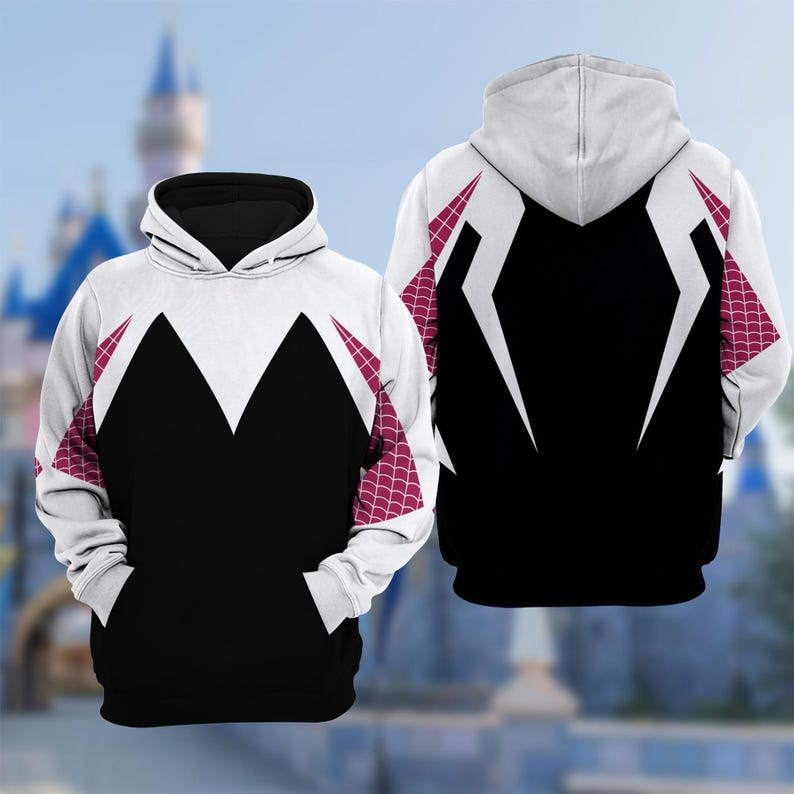 Spider Halloween Costume Hoodie, Gwen Stacy Cosplay Costume Sweatshirt, 3D Halloween Party Outfit, Super Hero All Over Print Hoodie image 1