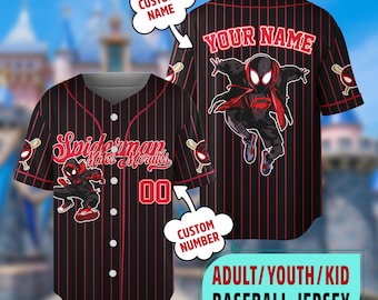 Custom Spiderman Spiderverse Miles Morales Baseball Jersey, Spidey Baseball Jersey, Gift for Spider Fan, Spider Man Birthday Gift