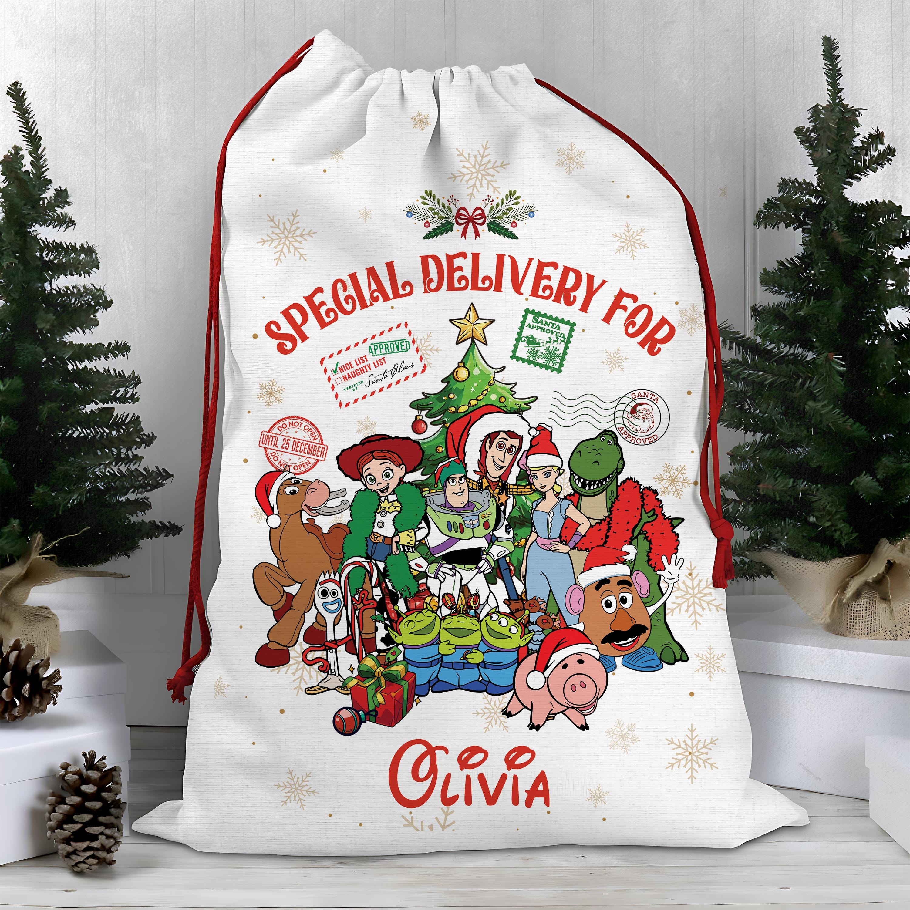 Discover Personalized Toy Story Special Delivery Christmas Sacks, Buzz Lightyear Santa Sack Keepsake, Disney Family Christmas Bag, Woody Jessie Sacks