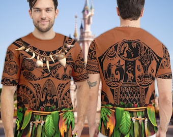 Maui Moana Shirt, Maui Men Cosplay Costume T-Shirt, Tattoo Cosplay, Father's Birthday Gift, Maui All Over Printed Shirt, Halloween Cosplay