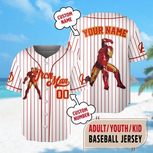 Personalized Iron Man Baseball Jersey, Superhero Jersey Team, Super Hero Baseball Jersey Team Birthday Gift For Fans