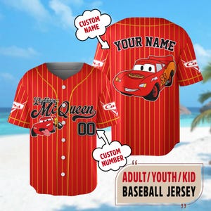 Custom Cars Lightning McQueen Baseball Jersey, Custom Cars Baseball Jersey Team, Personalized Racing Cars Outfit, Cars Land Tee
