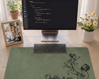 Alfombrilla de escritorio personalizada con dibujo lineal y foto "Papá, te queremos", regalo del Día del Padre para esposo, papá e hijo, alfombrilla de escritorio y alfombrilla de ratón con foto.