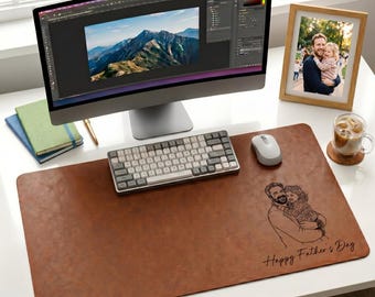 Alfombrilla de escritorio personalizada con dibujo lineal de papá, regalo del Día del Padre para esposo, papá, te amamos, alfombrilla de escritorio con foto de papá e hijo