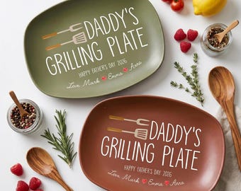 Custom Dad's Grilling Plate, Personalized Serving Tray Platter, Father's Day Gift From Kids, BBQ Lover Gift For Dad, Grill Master Daddy Gift
