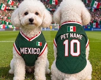 Personalized Mexico Pet Soccer Jersey, Custom Dog Cat Football Shirt, Name Number Puppy Sportswear, Mexico Pet Football Jersey Fan Gift