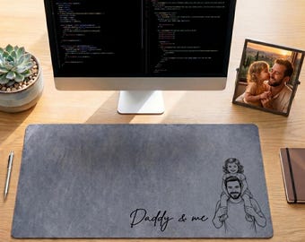 Alfombrilla de escritorio personalizada con dibujo lineal y foto "Papá, te queremos", regalo del Día del Padre para esposo, papá e hijo, alfombrilla de escritorio y alfombrilla de ratón con foto.