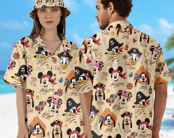 DN Pirate Mickey & Friends Hawaiian Shirt, Minnie Goofy Donald Daisy Pluto Pirate Hawaii Shirt, Pirate DN Cruise Trip Button Up Tee