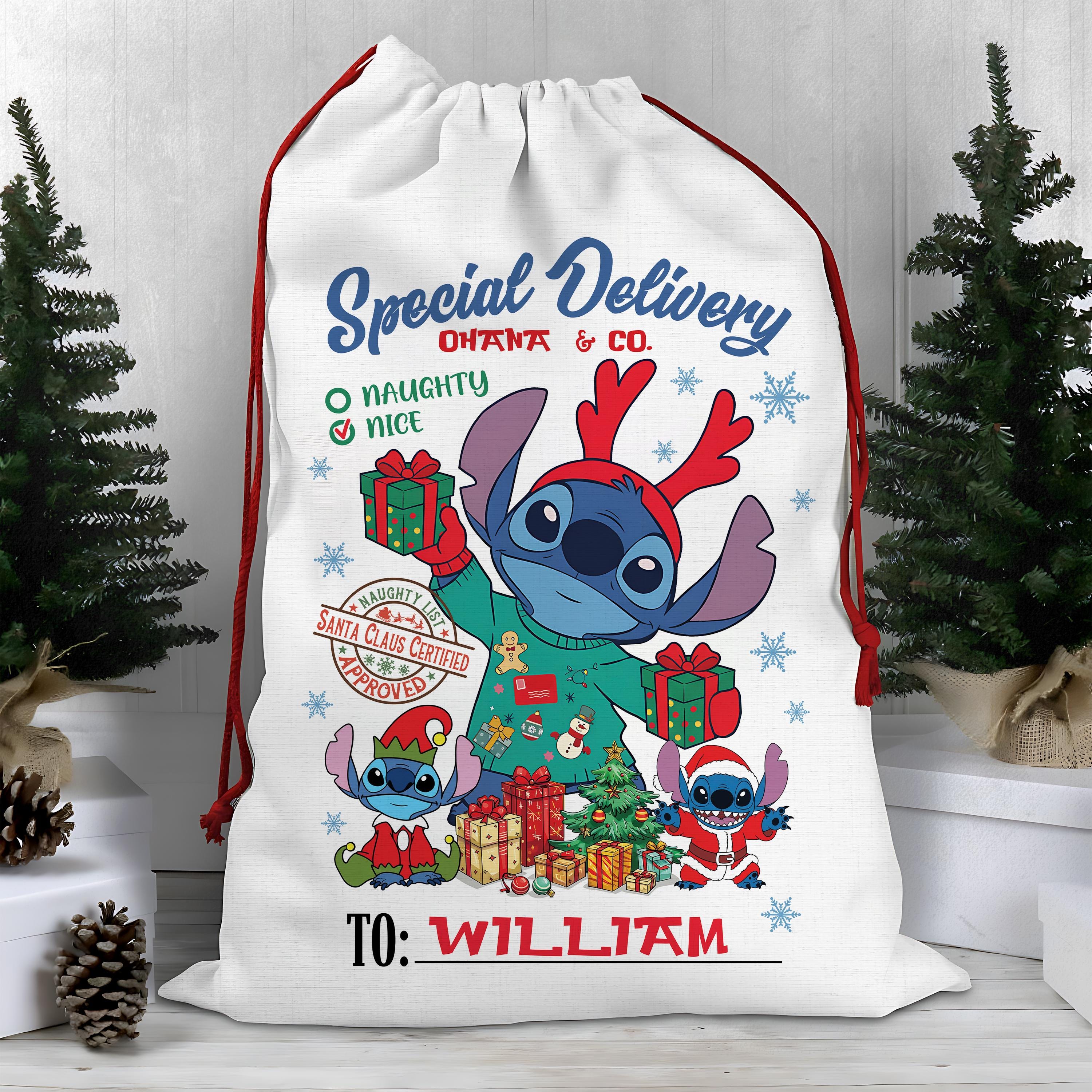 Discover Personalized Stitch Disney Santa Sack, Stitch Christmas Bags Keepsake, Stitch Bags Box Holiday Gift, Disney Santa Xmas Sack Stuff Bags
