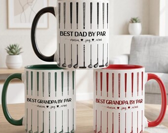 Personalized Best Dad By Par Mug, Father's Day Gift For Dad Grandpa, Custom Kids Names Daddy Coffee Cup, Golfer Dad Gift from Daughter Son