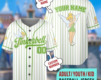 Custom Tinkerbell Princess Jersey, Custom Tinker Bell Kid Youth Adult Jersey Team, Princess Matching Baseball Jersey Outfit