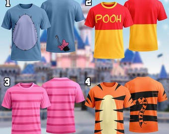 Pooh Eeyore Piglet Tigger Costume T-Shirt, Winnie The Pooh Cosplay Costume Shirt, Pooh Halloween Cosplay Tee, Halloween All Over Print Tee